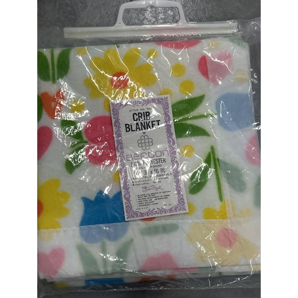 VTG Satin Edge Bright Reto Neon Fruit Alphabet  Baby Nursery Crib Blanket Beacon